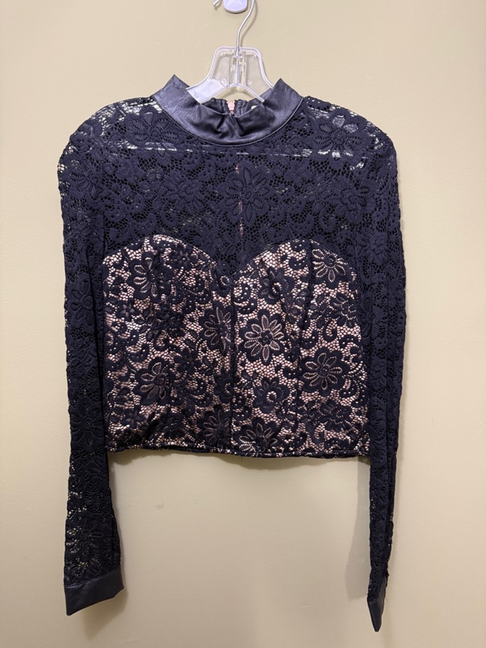 Vintage MUSTARD SEED Lace Mock-Neck Long Sleeve Crop Top